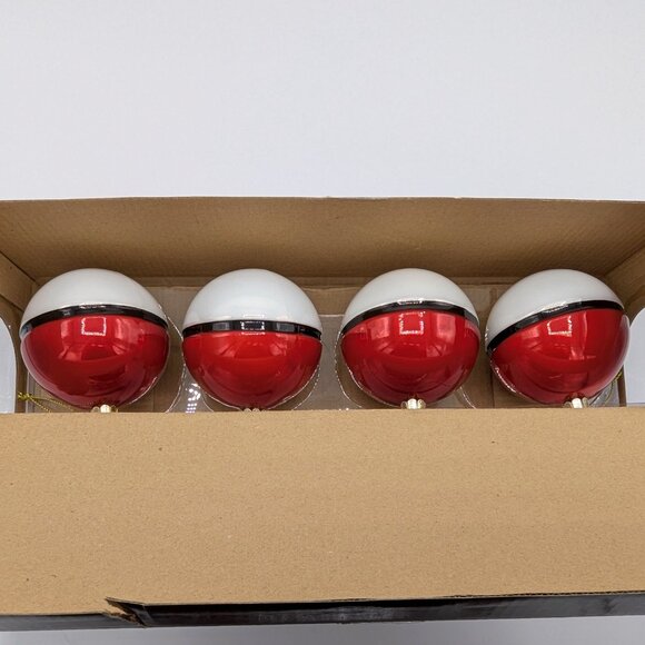 Four 4 Pokemon Poke Ball Christmas Glass Ornament Set Think Geek 2017 - Picture 5 of 5